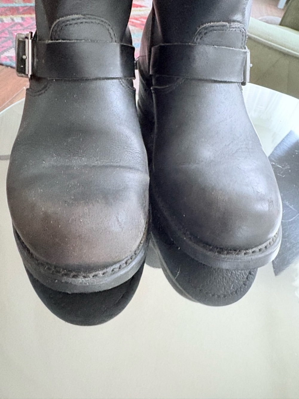 FRYE Black Oiled Leather Moto Biker Work Boots Womens Sz 8.5 - Picture 4 of 10